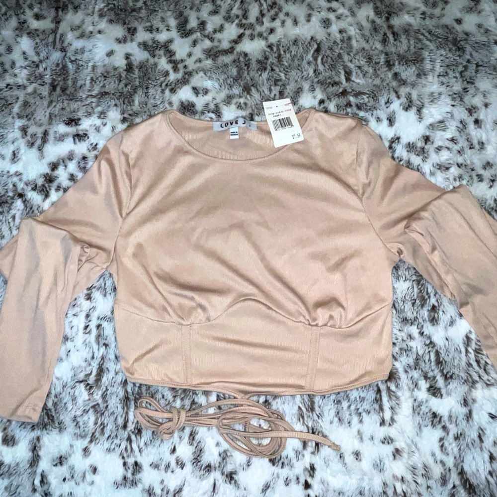 khaki long sleeve crop top with adjustable strings